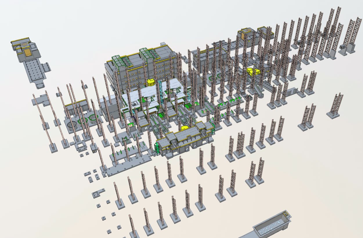Basic engineering — modello 3D fondazioni laminatoio e blocchi tecnologici