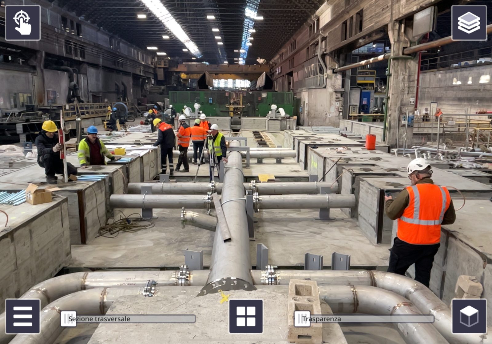 Rilievo on-site — vista impianto esistente per validazione digital twin — verifica as-built