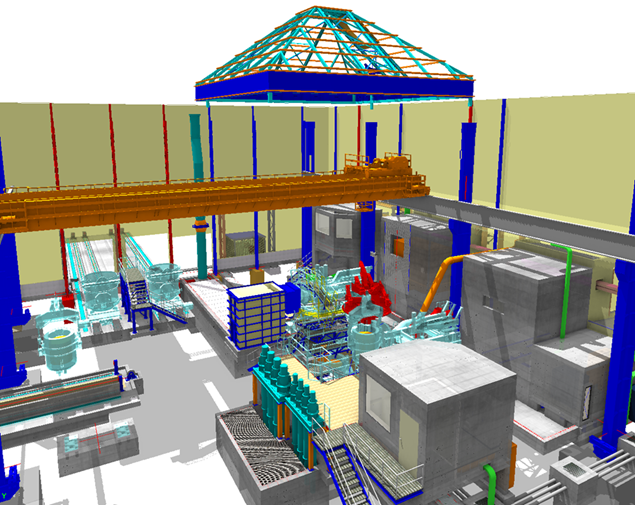 Layout coordination 3D di impianto siderurgico — modello BIM, vista d'insieme — verifica interferenze