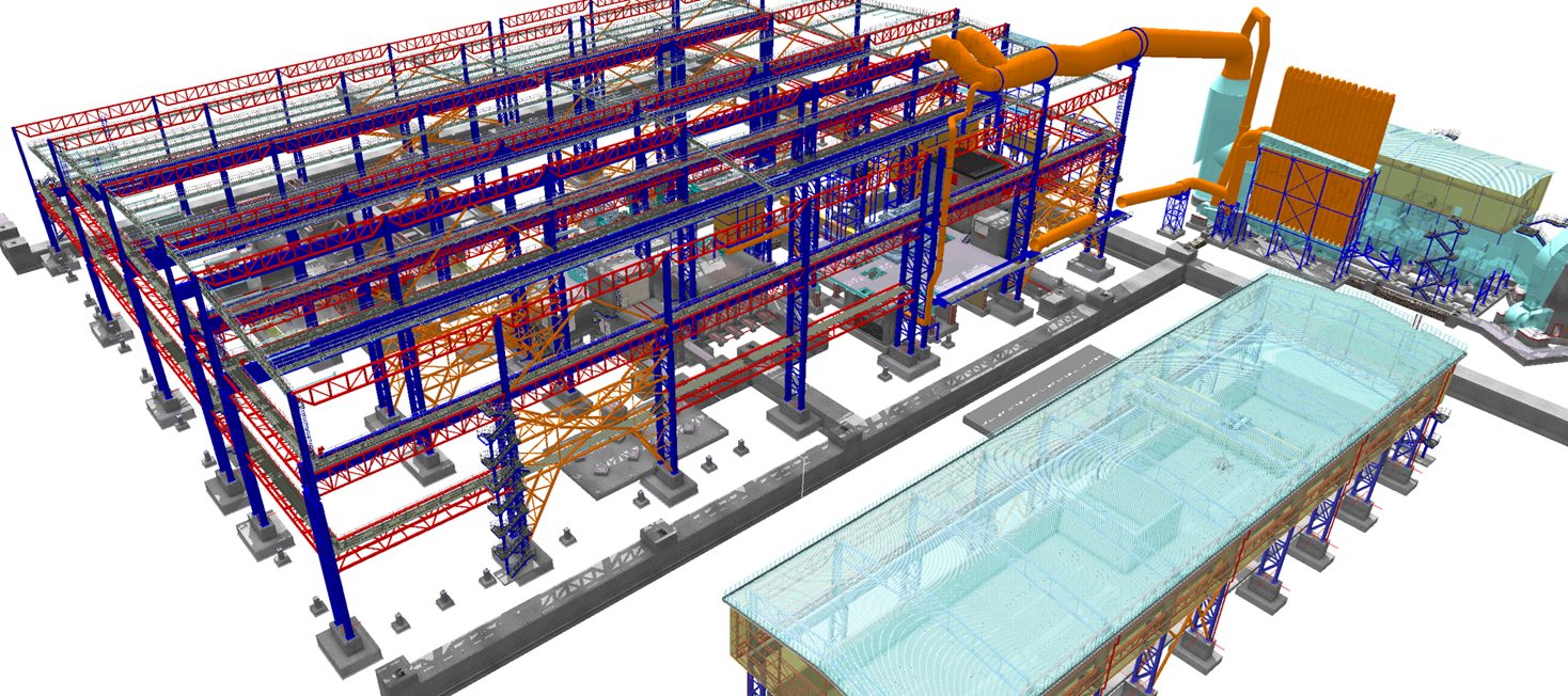 Modello 3D strutturale di steel plant progettato da SIAPROGETTI – meltshop e rolling mill